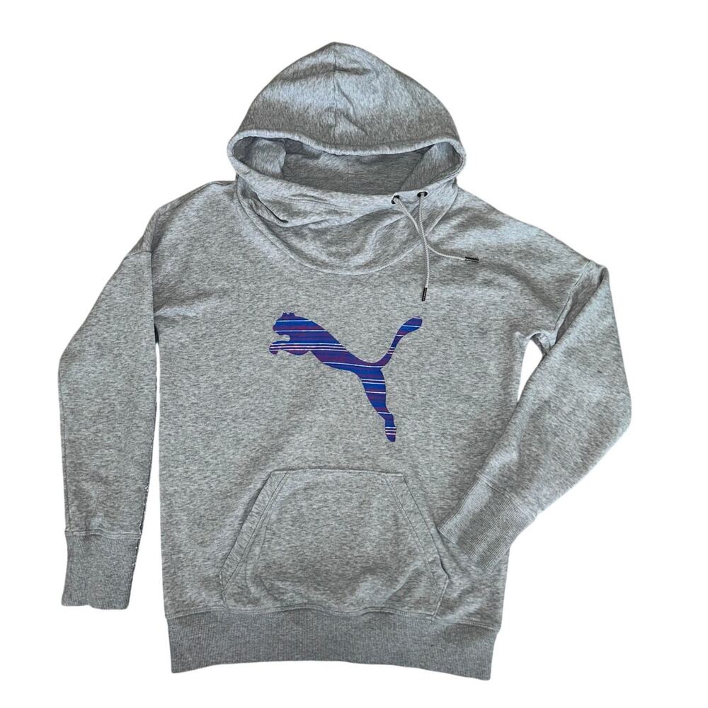 Puma Gray Logo Hoodie Pullover Kangaroo Pocket Women's Size XS